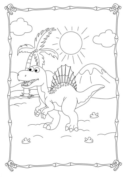 Page de Coloriage de Spinosaurus Profitant du Soleil