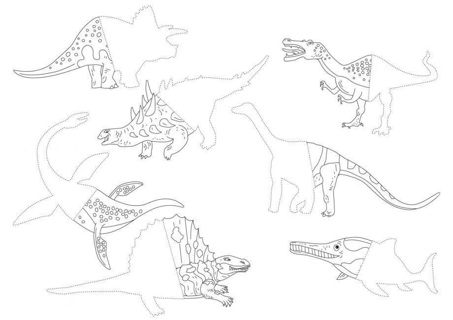 Page de Coloriage de Différents Dinosaures